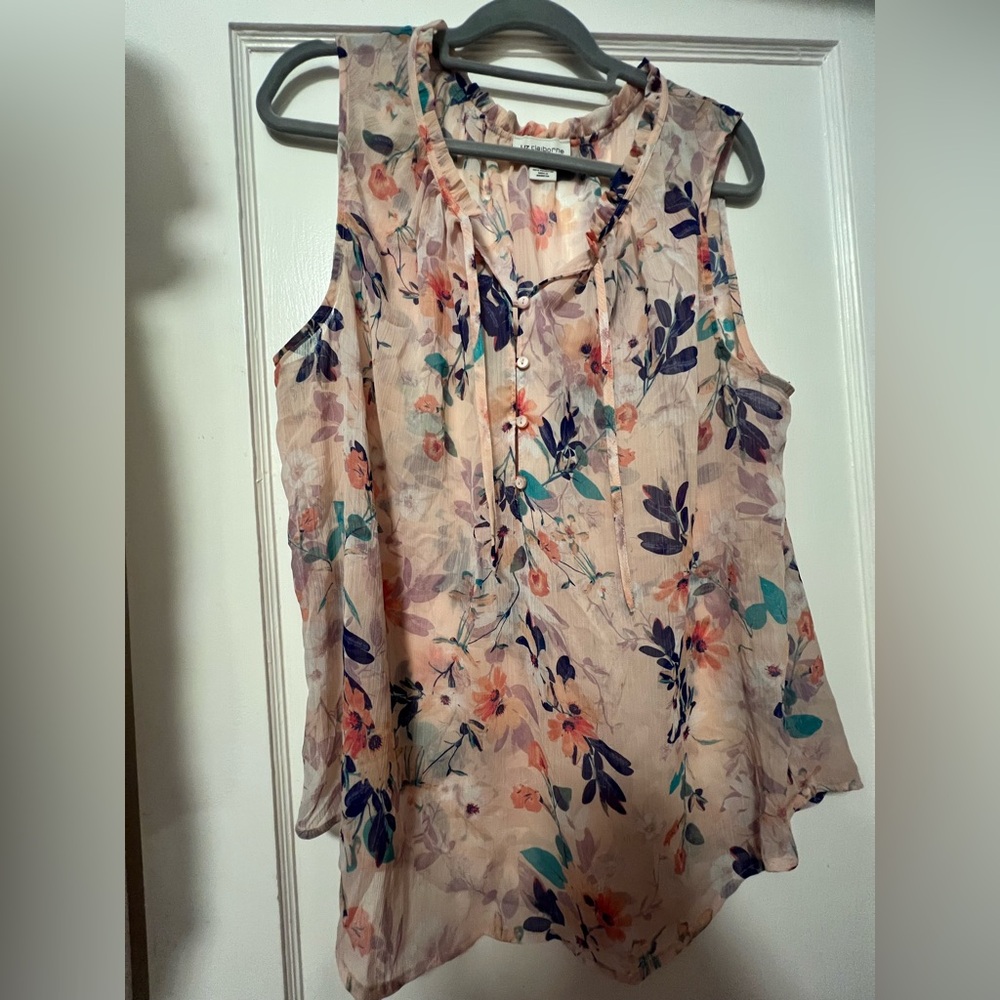 Liz Claiborne Pink Sleeveless Tie Front Blouse